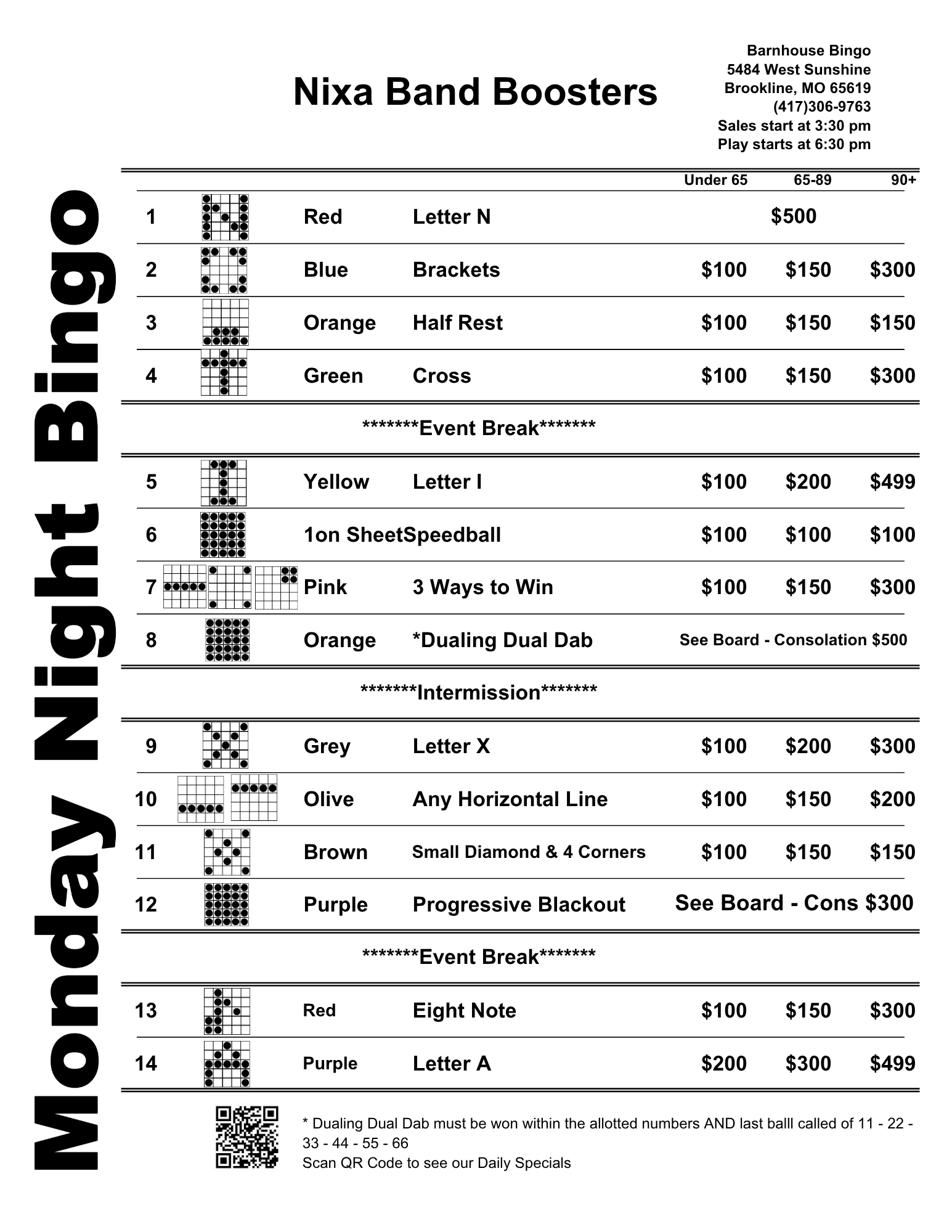 Monday Night Bingo bingo program