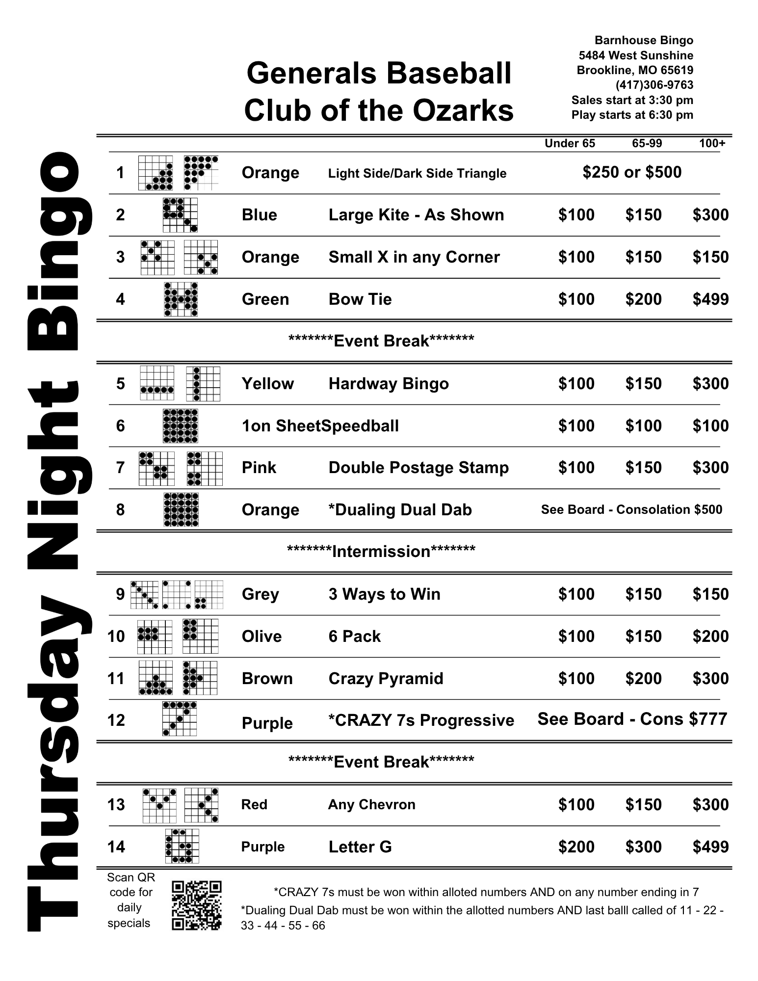 Thursday Night Bingo bingo program