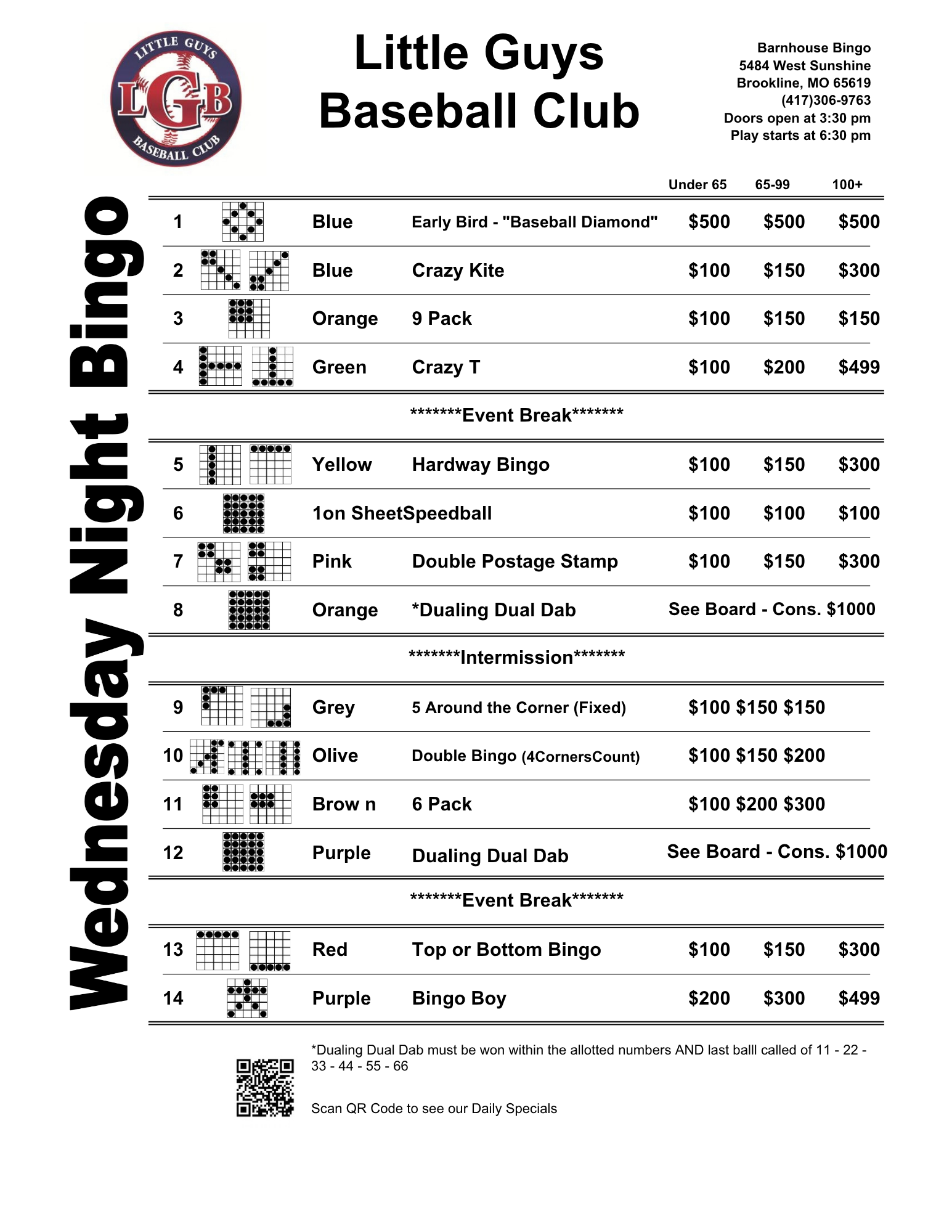 Wednesday Bingo bingo program