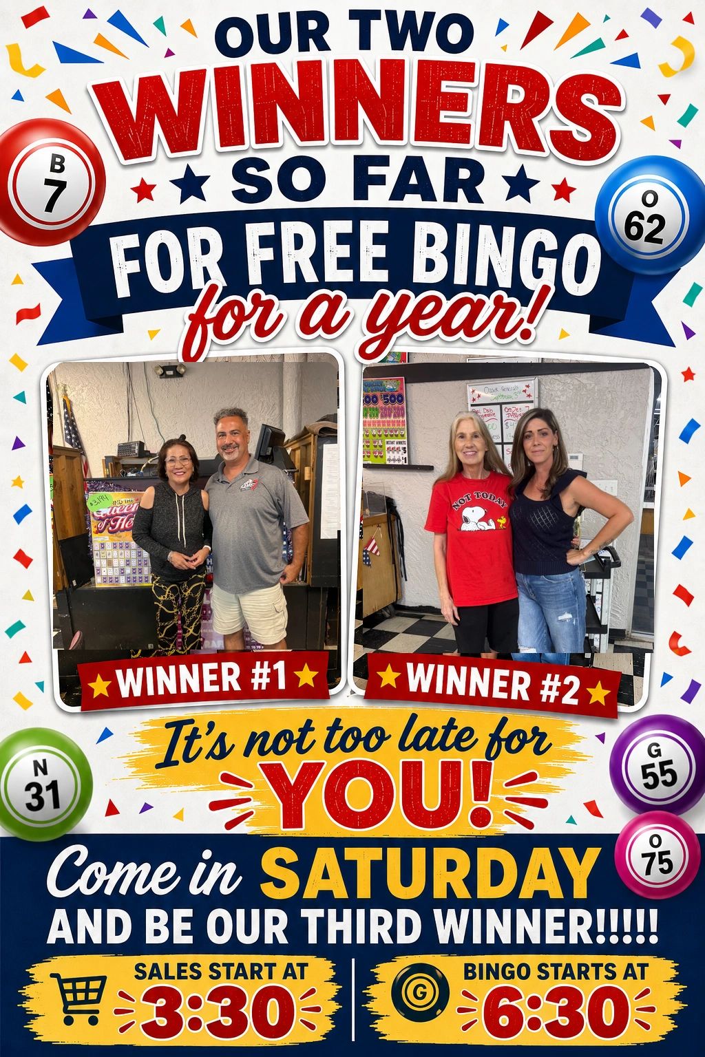 Free bingo for a year winners poster