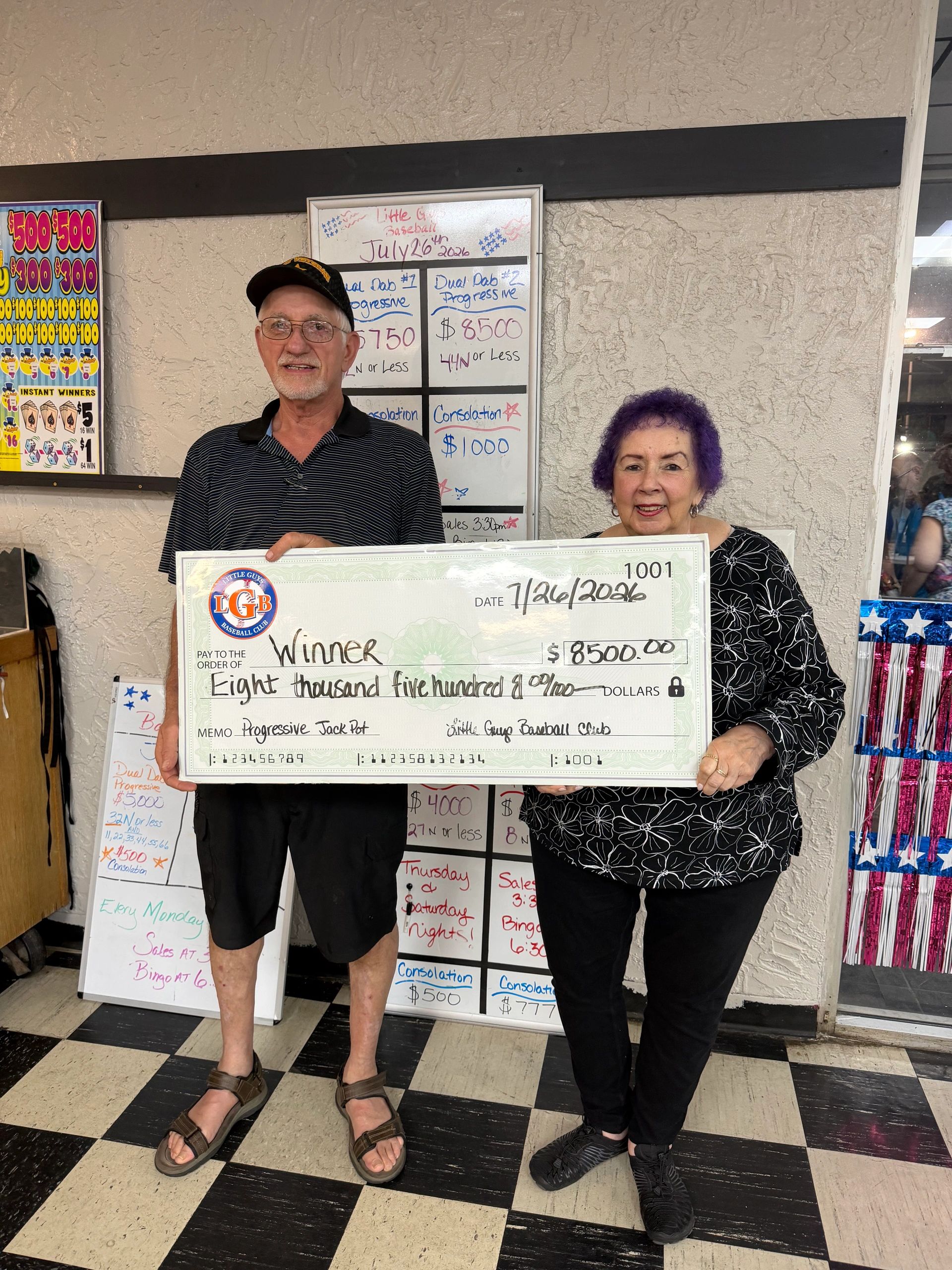 $8,500 progressive jackpot check winners